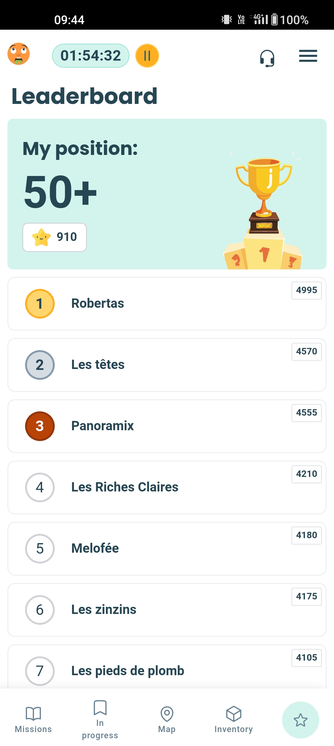 Screenshot of the Leaderboard page of the Coddy app